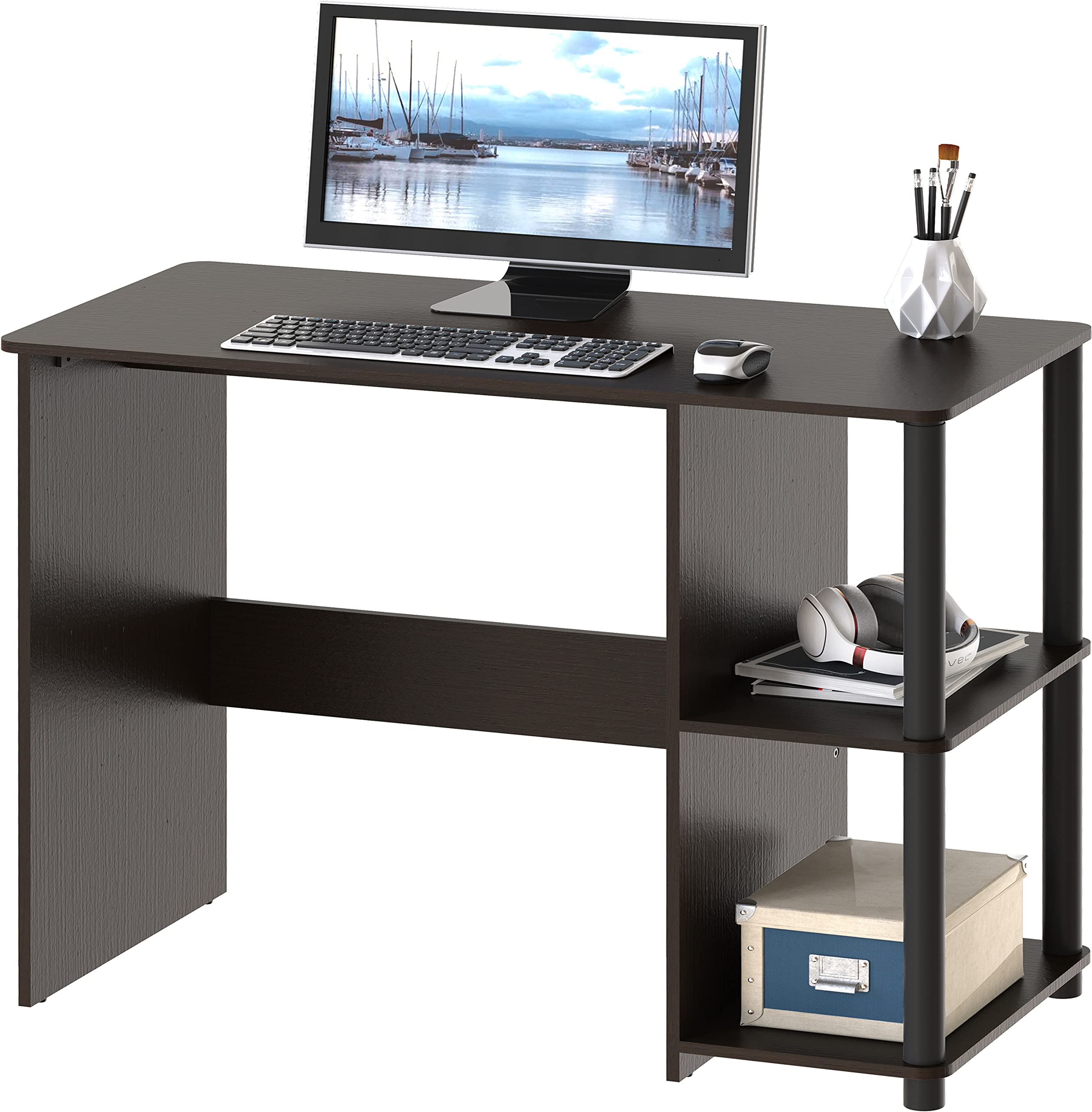 SHW 35-Inch Home Office Cyrus Desk with Open Storage Shelves, Espresso
