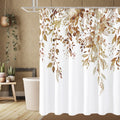 Gibelle Brown Eucalyptus Shower Curtain, Watercolor Plant Leaves with Floral Bathroom Shower Curtain Set with Hooks, 72x72