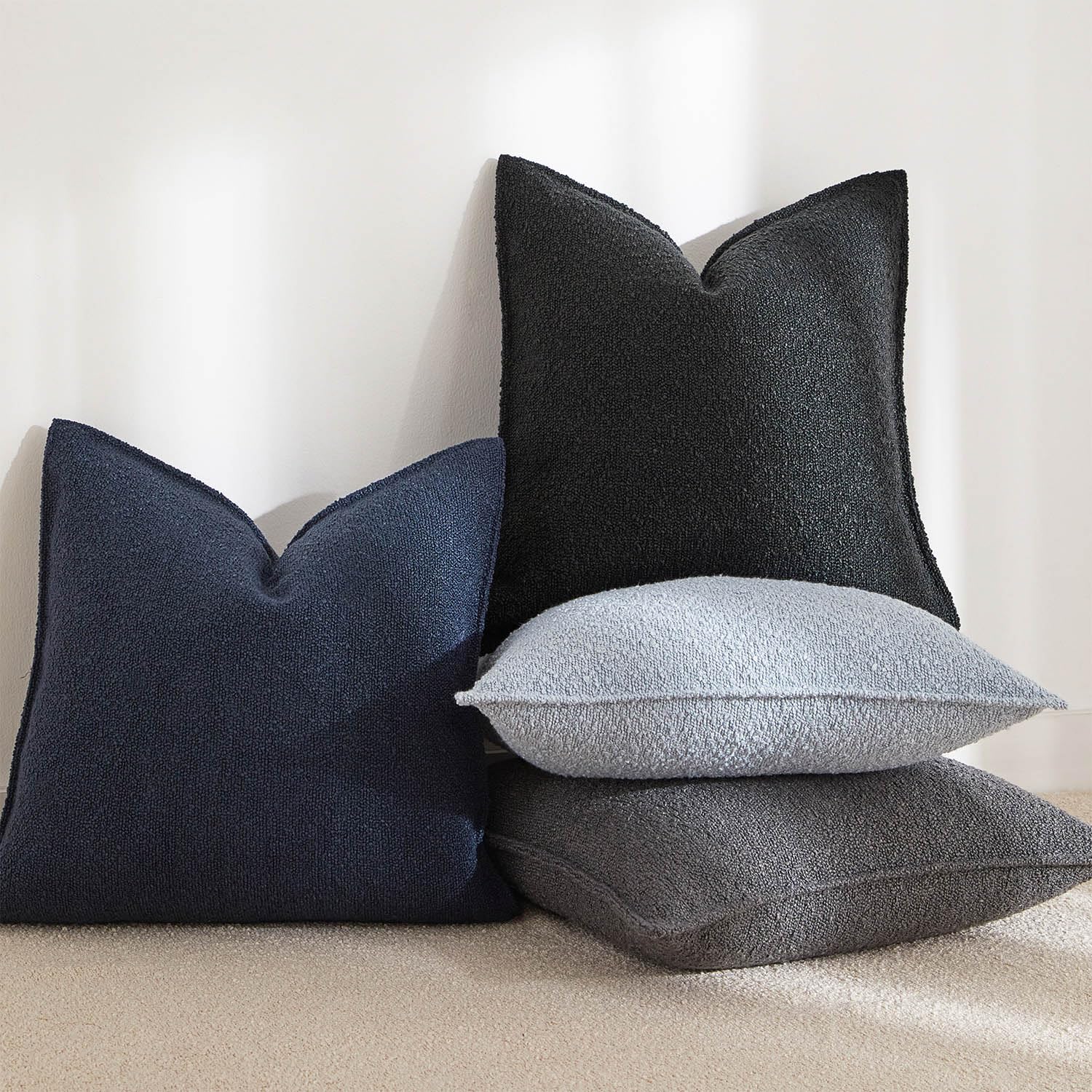 Juspurbet Dark Grey Boucle Throw Pillow Covers 24X24 Inch Set Of 2 For Couch Bedroom Sofa Living Room Decorative Soft Thick Text