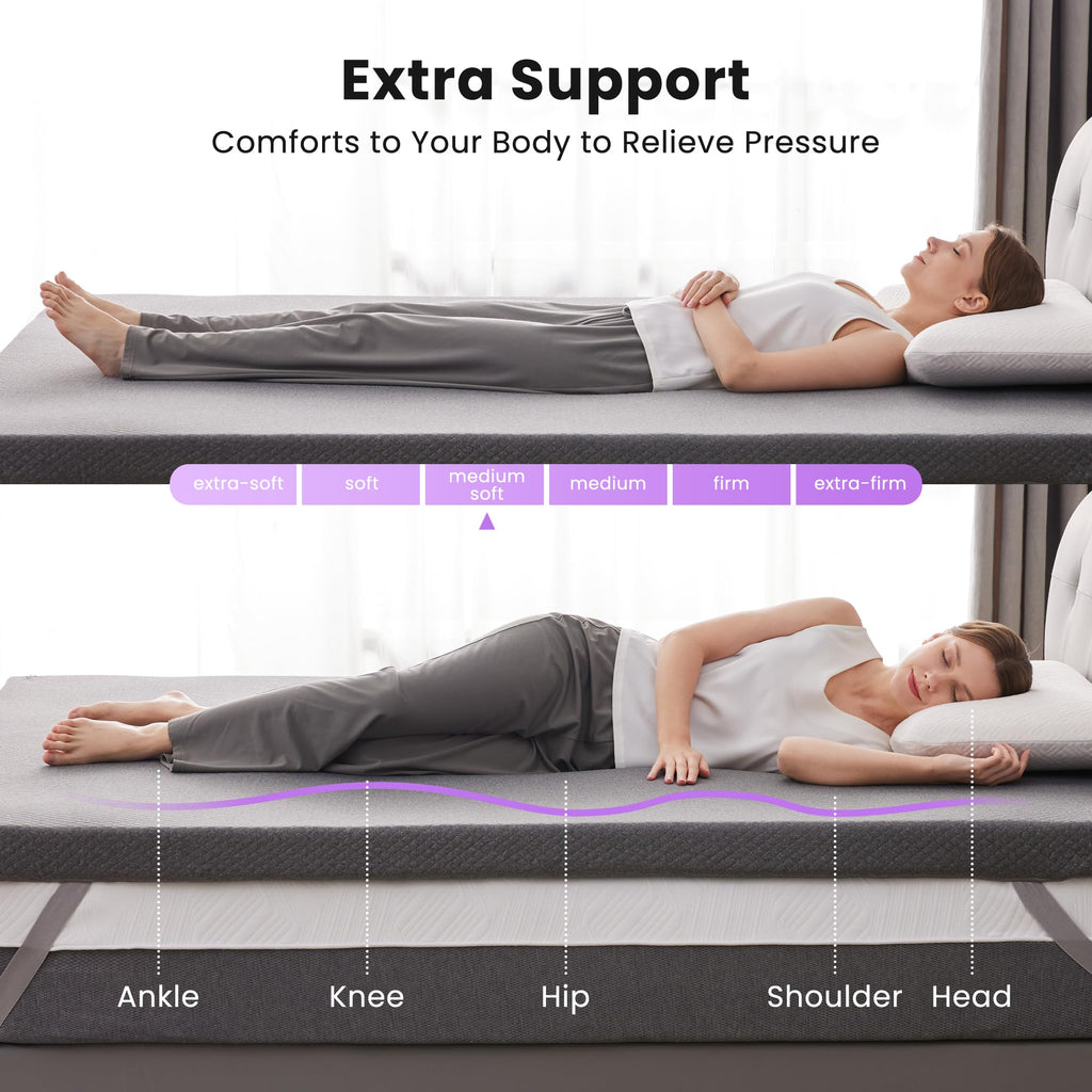 Sinweek 2 Inch Gel Memory Foam Mattress Topper Queen Size, Pad For Back Pain, Bed Topper With Removable Soft Cover, Certipur-Us