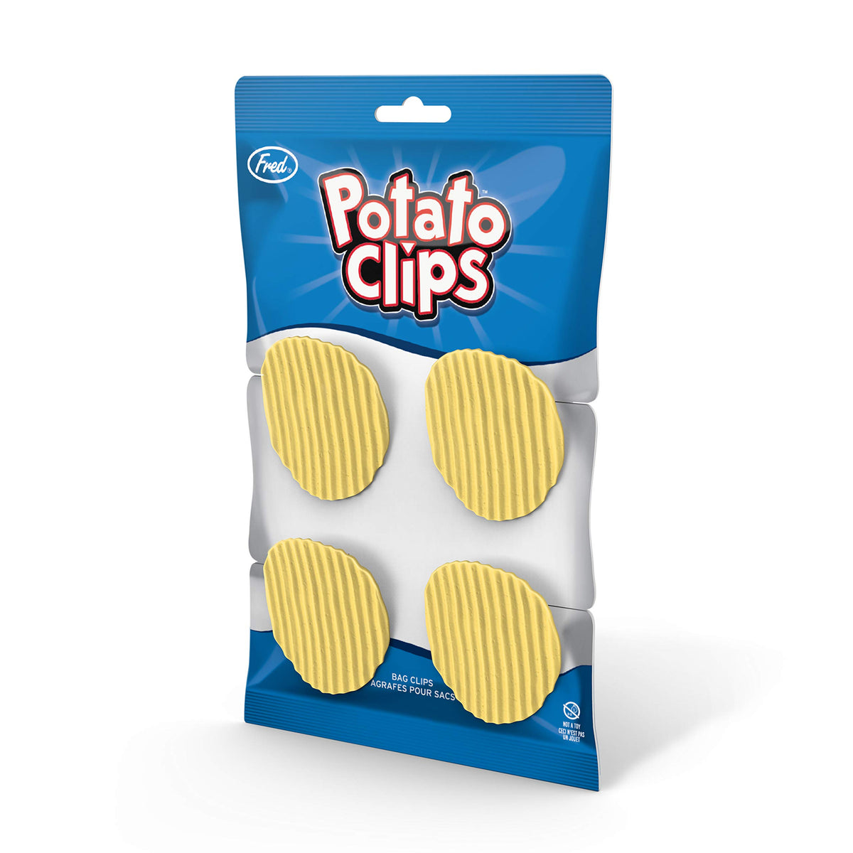Genuine Fred, POTATO CLIPS - Set of 4 - Wavy Chip Bag Closures, Chip Clips, Bag Clips - Durable Plastic - 2'' x 2.25'' each - Ex