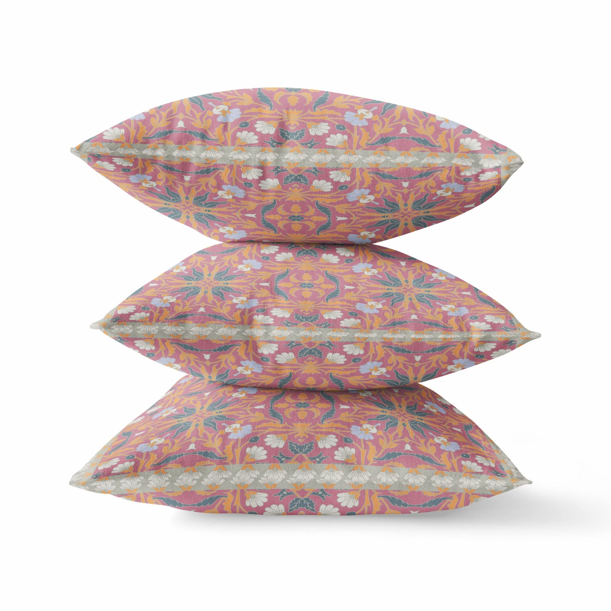 HomeRoots Muted Magenta Gold Broadcloth 26â€ Magenta Orange Paisley Indoor Outdoor Throw Pillow