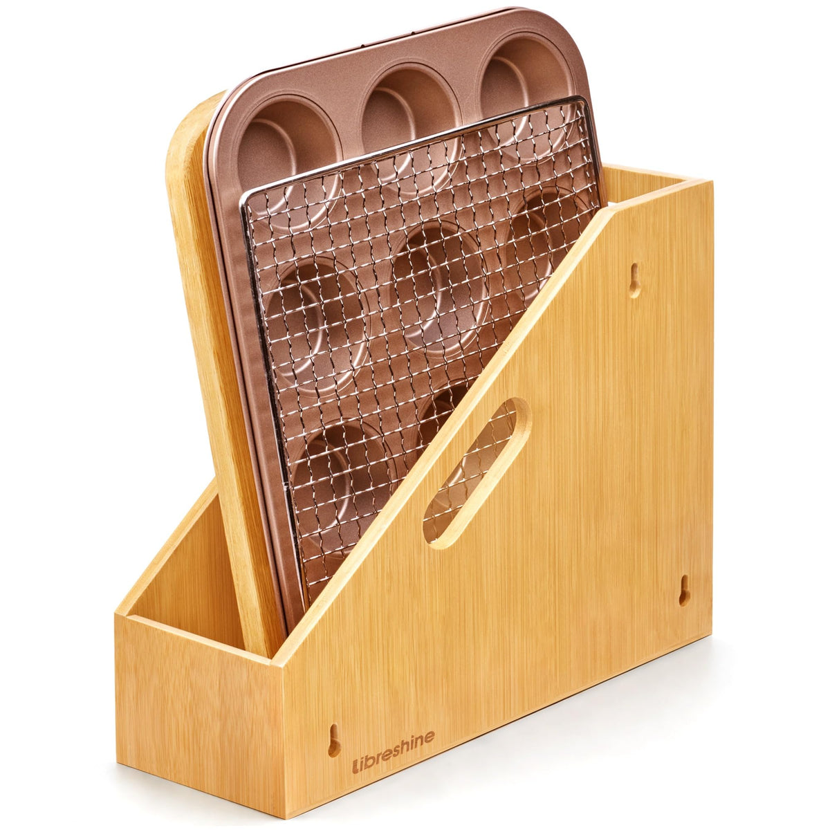 Libreshine Slim Bamboo Cutting Board Holder & Baking Sheet Organizer