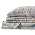 Comfort Spaces Cotton Flannel Breathable Warm, Deep Pocket Sheets with Pillow Case Bedding, Full, Multi Forest Animals 4 Piece