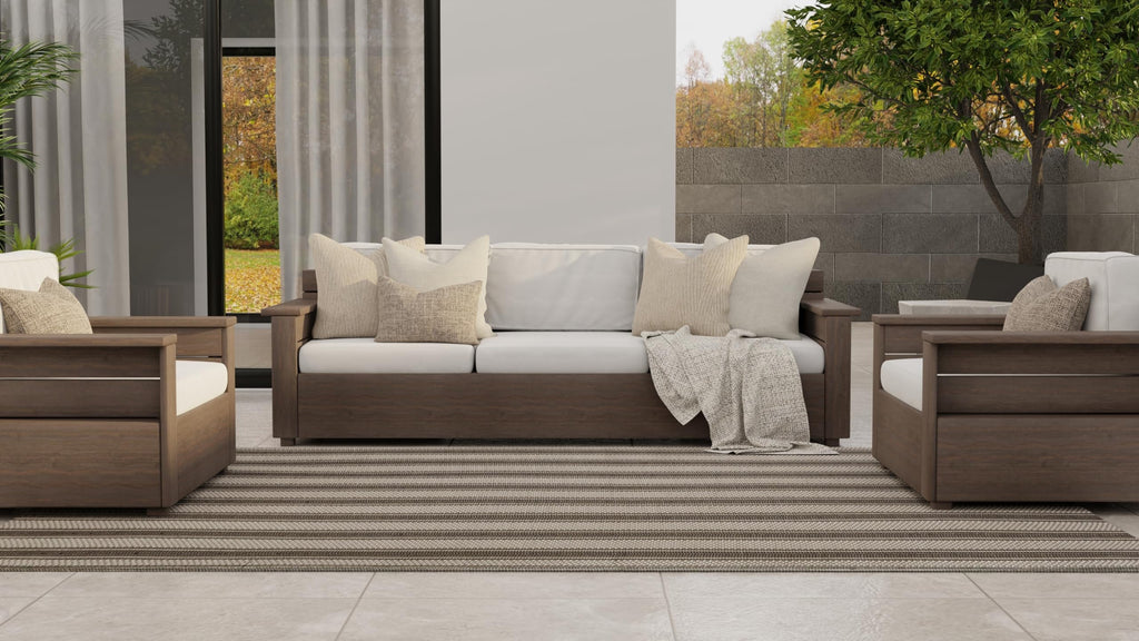 Mad Mats Geometric Outdoor Rug, Reversible Plastic Mat (4' X 6', Vertical Stripe - Beige)