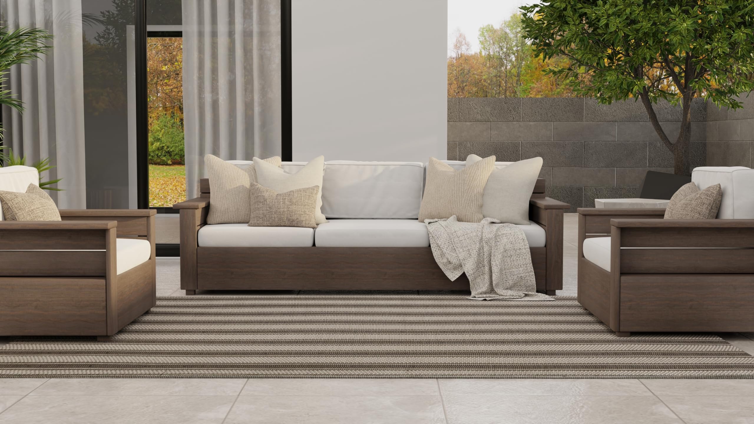 Mad Mats Geometric Outdoor Rug, Reversible Plastic Mat (4' X 6', Vertical Stripe - Beige)
