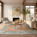 Ashler Boho Rug, 6x9 Area Rugs, Vintage Rugs, Large Area Rug, Rugs for Living Room, Bedroom, Kitchen, Dinner, Orange/Teal/Terrac