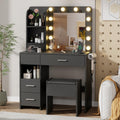 Otterease Vanity Desk with LED Lighted Mirror&Power Outlet, 3 Lighting Colors Makeup Vanity Desk with 5 Large Drawers and 3 Stor