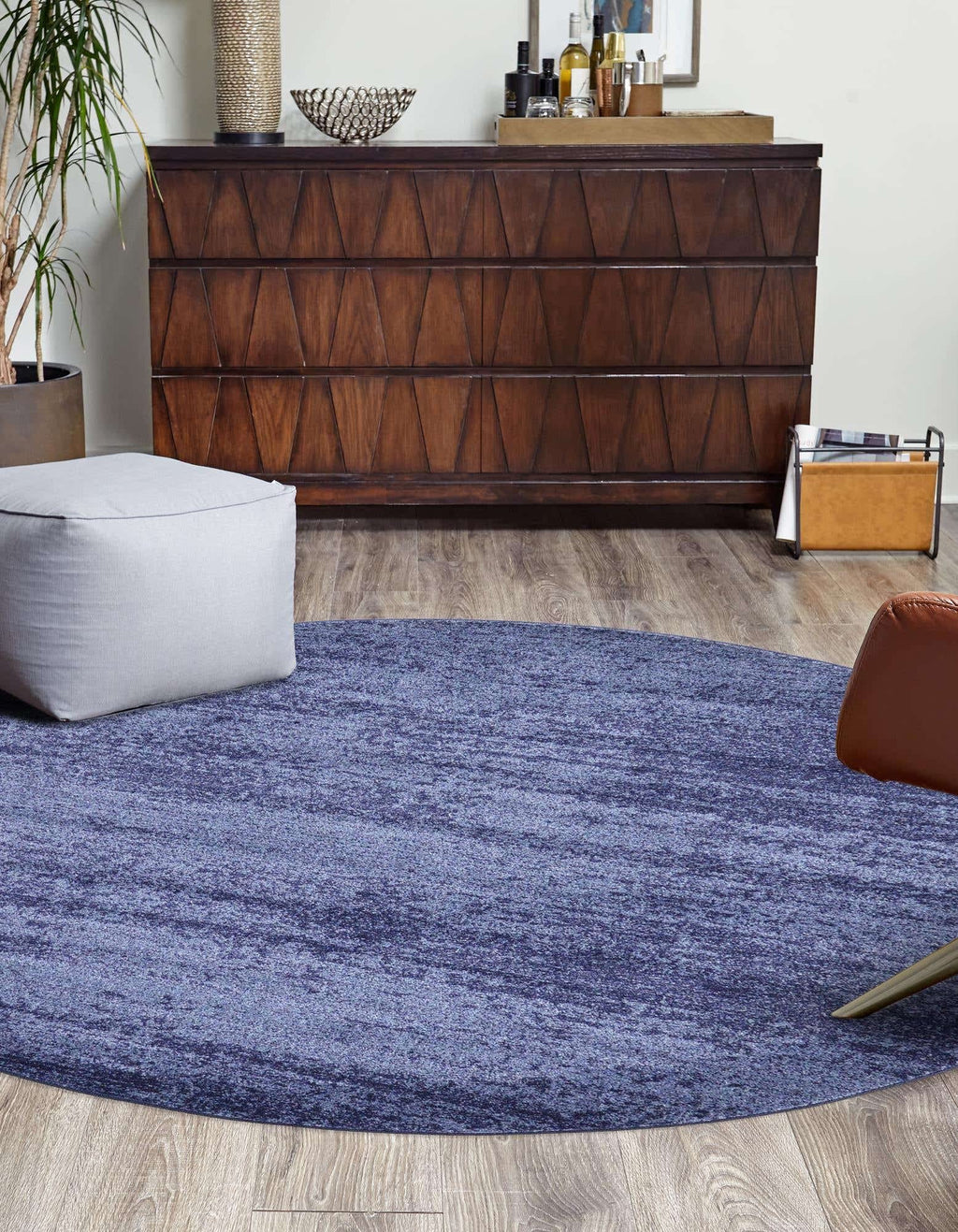 Unique Loom Del Mar Collection Area Rug - Lucille (4' 1'' Round, Navy Blue/ Ivory)
