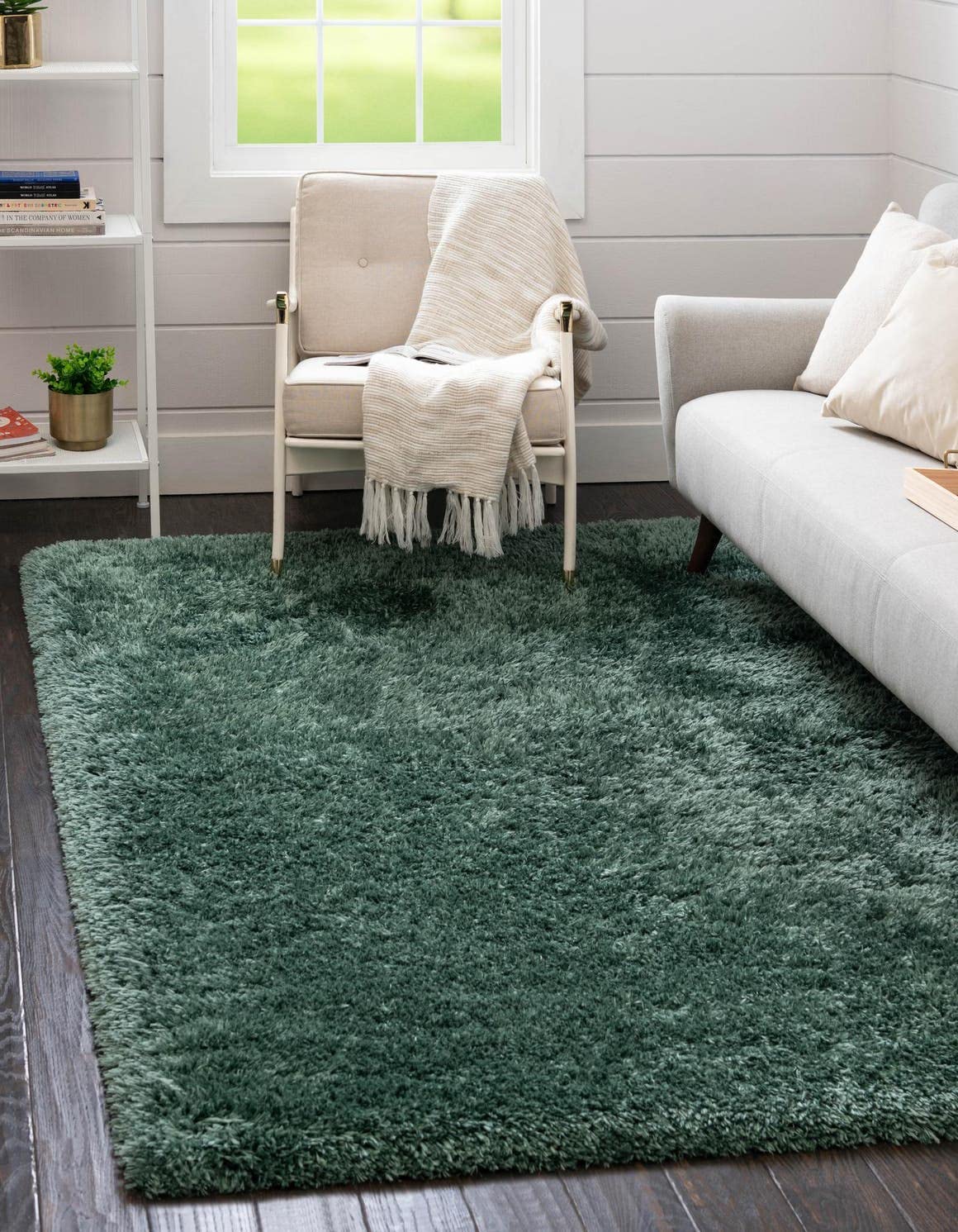 Rugs.com Infinity Collection Solid Shag Area Rug 8 x 11 Forest Green Shag Rug Perfect for Living Rooms, Large Dining Rooms, Op