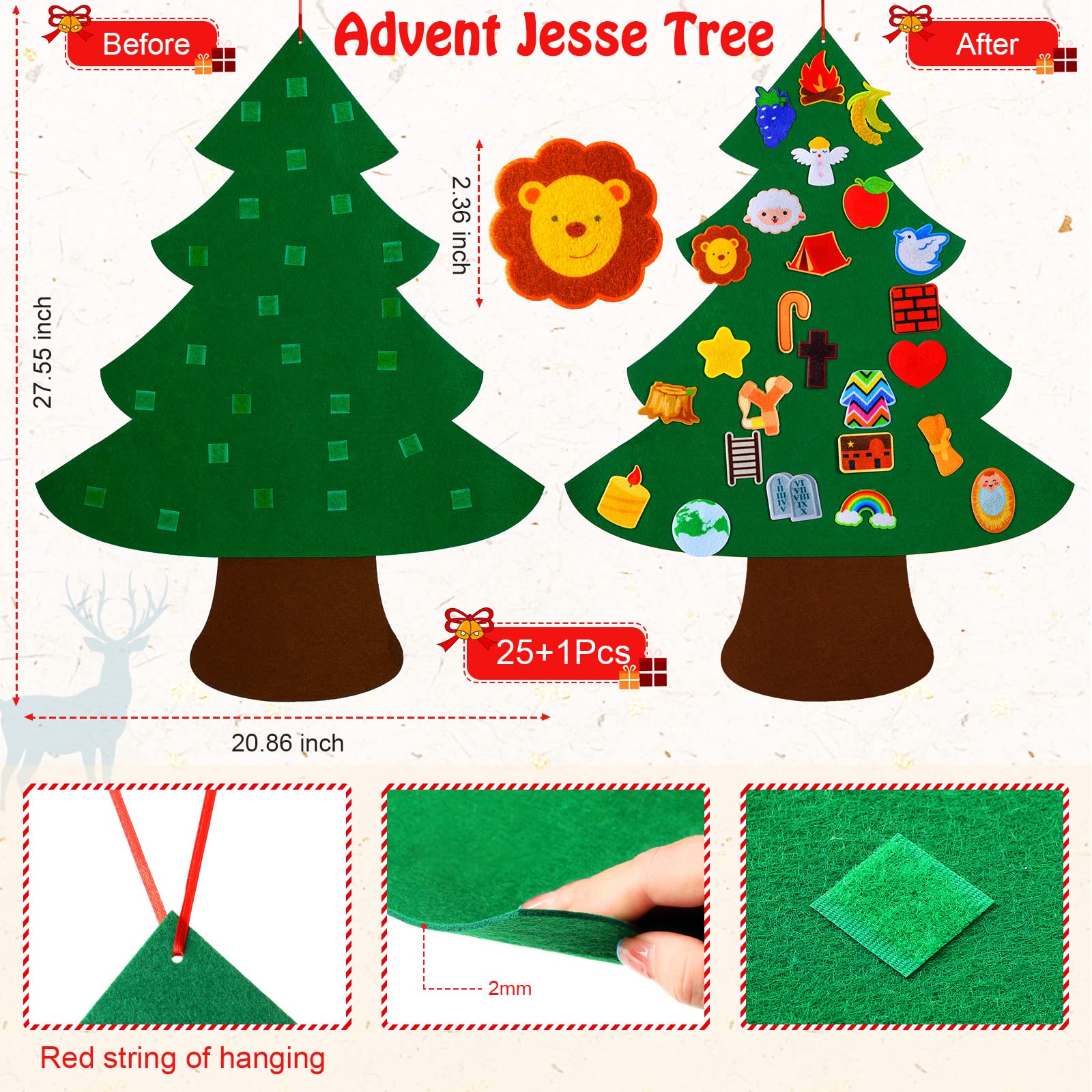 26 Pieces Jesse Tree Diy Felt Christmas Tree For Toddlers Kids Jesse Tree Advent Ornaments Christmas Countdown Advent Calendar F