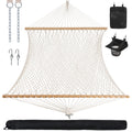 Anow Rope Hammock Double Hammock With Hardwood Spreader Bar And Carrying Bag, 450 Lbs Weight Capacity For Two Person, Natural