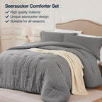 Quataly Grey Full Comforter Set - 3 Pieces Seersucker Lightweight Bedding Comforter Sets (1 Soft Fluffy Comforter & 2 Pillowcase