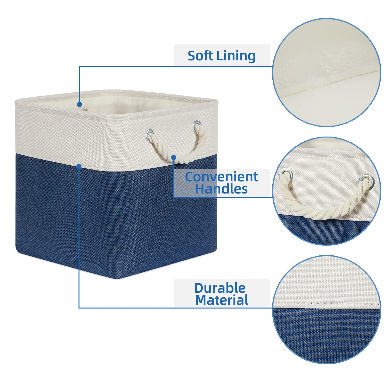 Temary Fabric Storage Cubes 11X11 Cube Storage Bins 4Pack Blue Basket For Organizing Home, Closet, Empty Gift Baskets With Handl