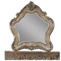 Benjara Wooden Mirror with Scrollwork Crown and Trim Details, Brown and Silver