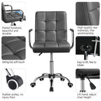 Yaheetech Mid Back Desk Chair, Pu Leather Office Task Chair With Armrests/Large Seat, Adjustable Chair With Wheels, Grey
