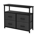 Azl1 Life Concept Dresser With Shelves-Storage Chest For Bedroom, Living Room, Hallway, Closet Organizer With Sturdy Steel Frame, Wooden, Removable Fabric, 4-Drawers With Shelf, Dark Grey