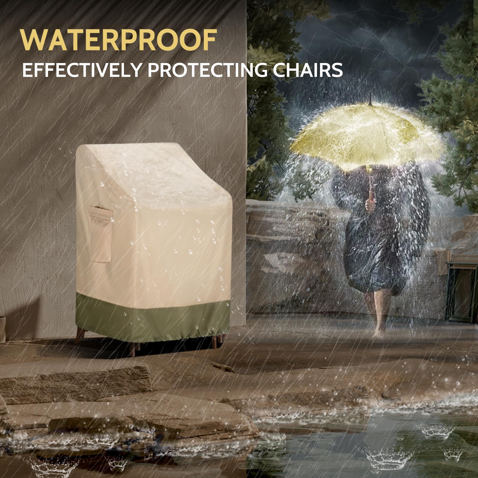 Cosfly Waterproof Outdoor Stackable Chairs Covers, Patio Furniture Covers Heavy Duty For 4-6 Stacking Chairs 1Pack - Fits Up To