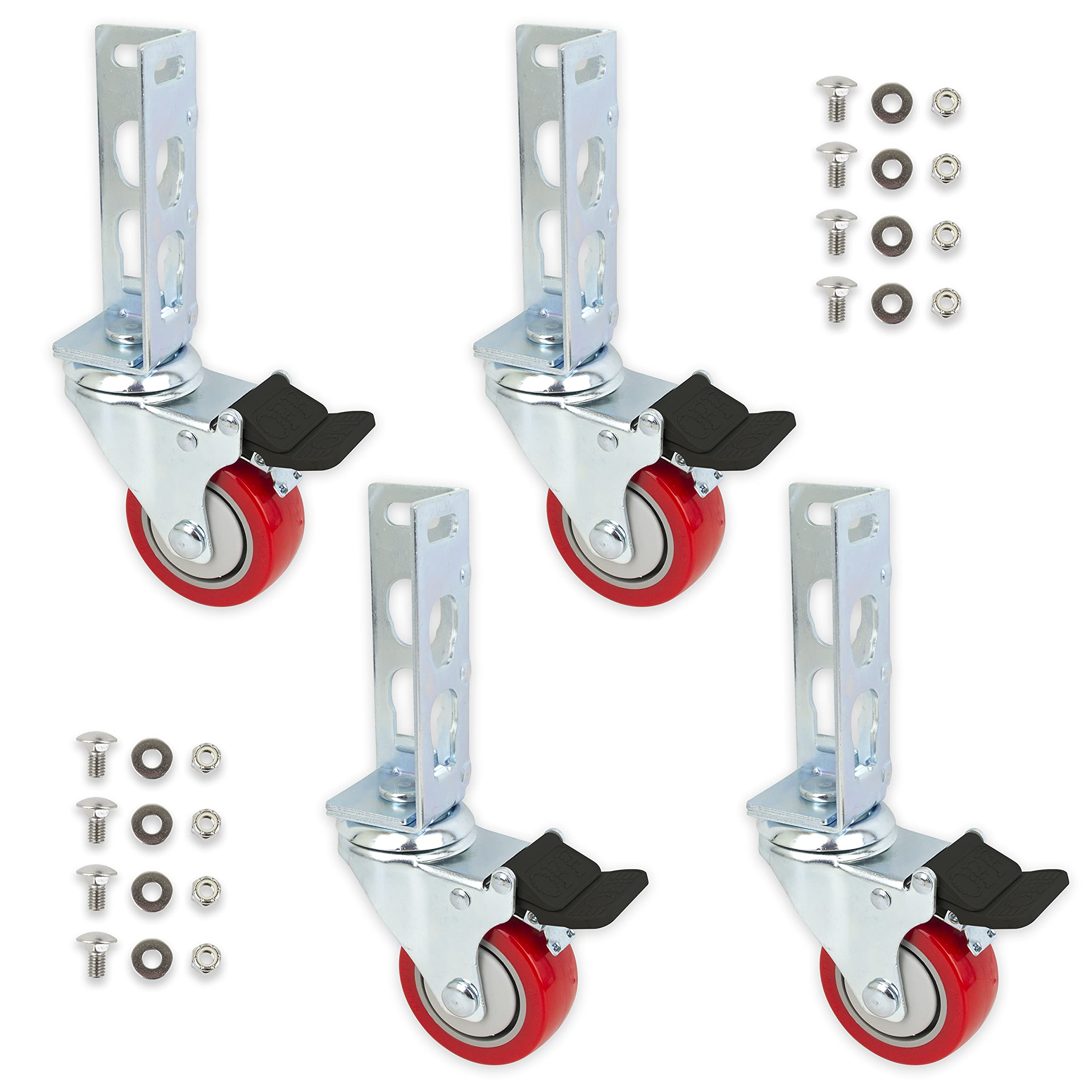 4pc - Storage Rack Caster Wheels (Adapts to Boltless Self Locking Shelving Racks) (3 (500 lb. Max Total Capacity))