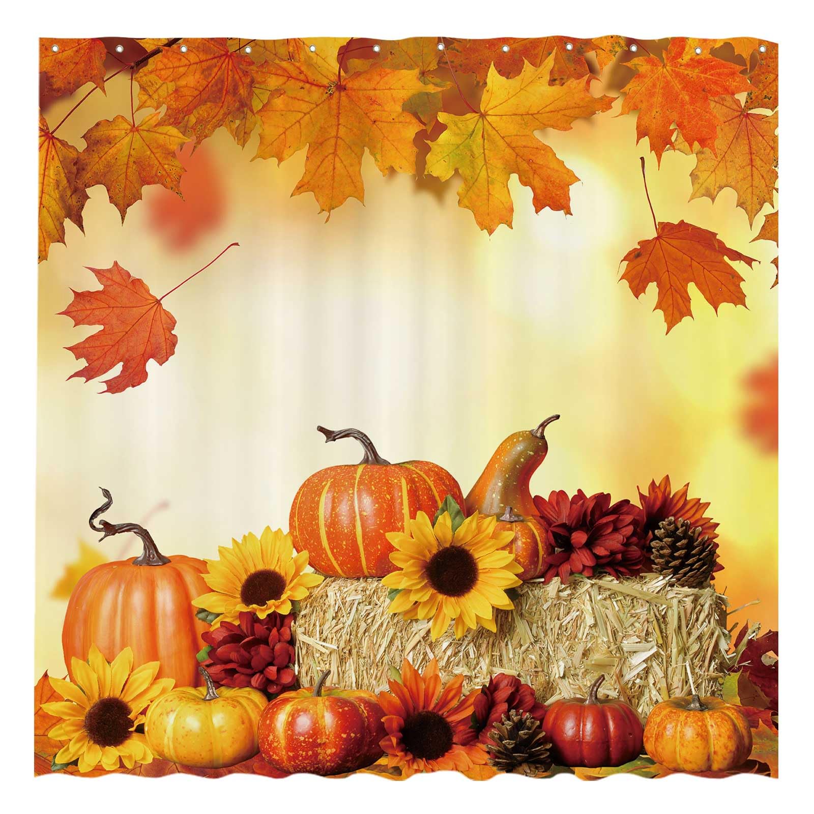 Funnytree 72 x72  Fall Pumpkins Maple Autumn Thanksgiving Sunflowers Harvest Falling Leaves Shower Curtain for Bathroom Decor Ma