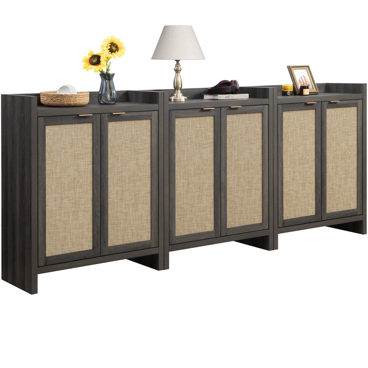 SICOTAS Shoe Storage Cabinet Set of 3, Large Capacity Rattan Shoe Cabinet Storage for Entryway, 6-Tier 41  Tall Shoe Cabinet, Fa