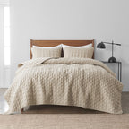 Beige Quilt King Size Bedding Sets With Pillow Shams, Lightweight Soft Bedspread Coverlet, Quilted Blanket Thin Comforter Bed Co