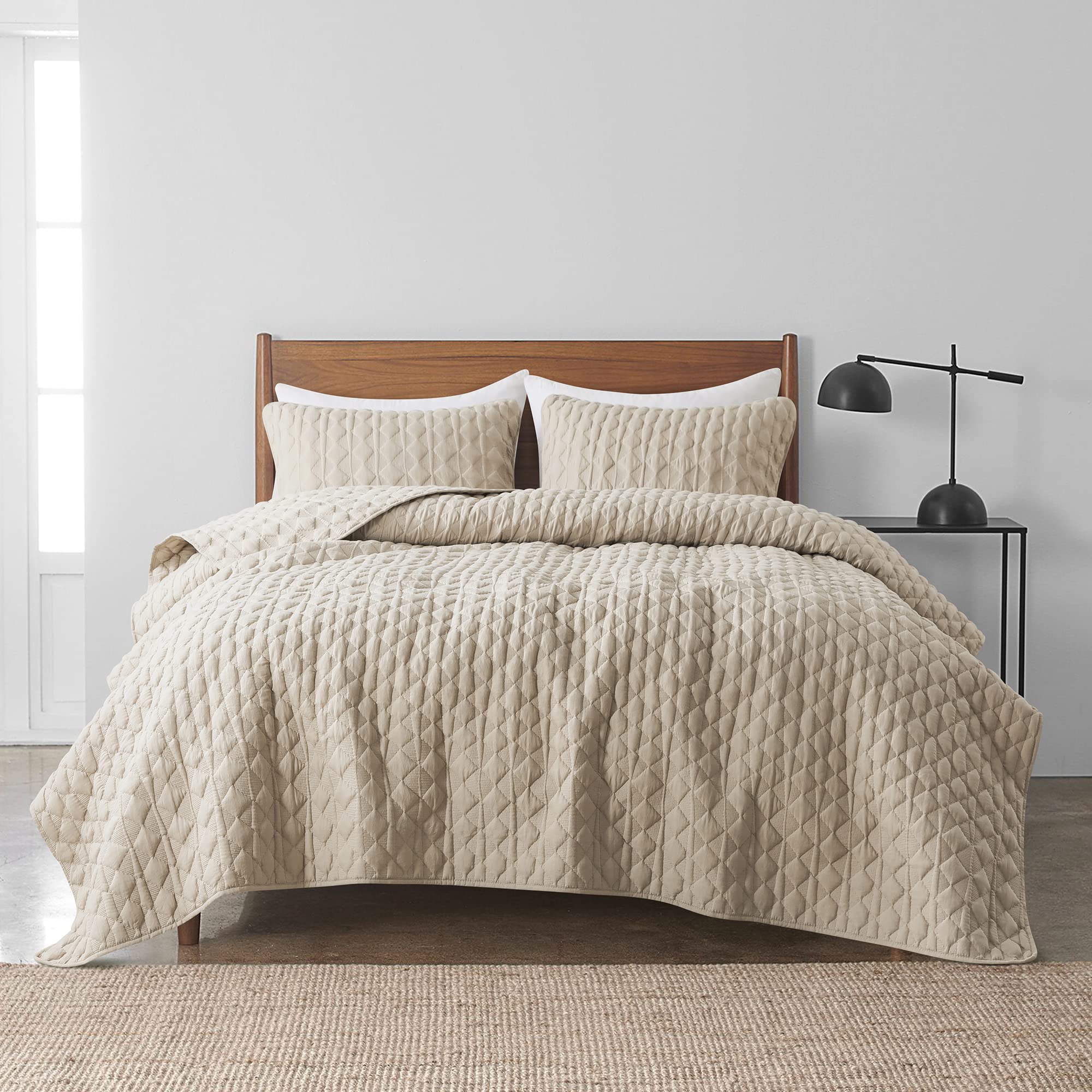 Beige Quilt King Size Bedding Sets With Pillow Shams, Lightweight Soft Bedspread Coverlet, Quilted Blanket Thin Comforter Bed Co