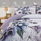 Drucon Floral Quilt Set King 3 Pieces Boho Purple Quilt Coverlet Set Soft Microfiber Lightweight Purple Floral Quilted Bedspread