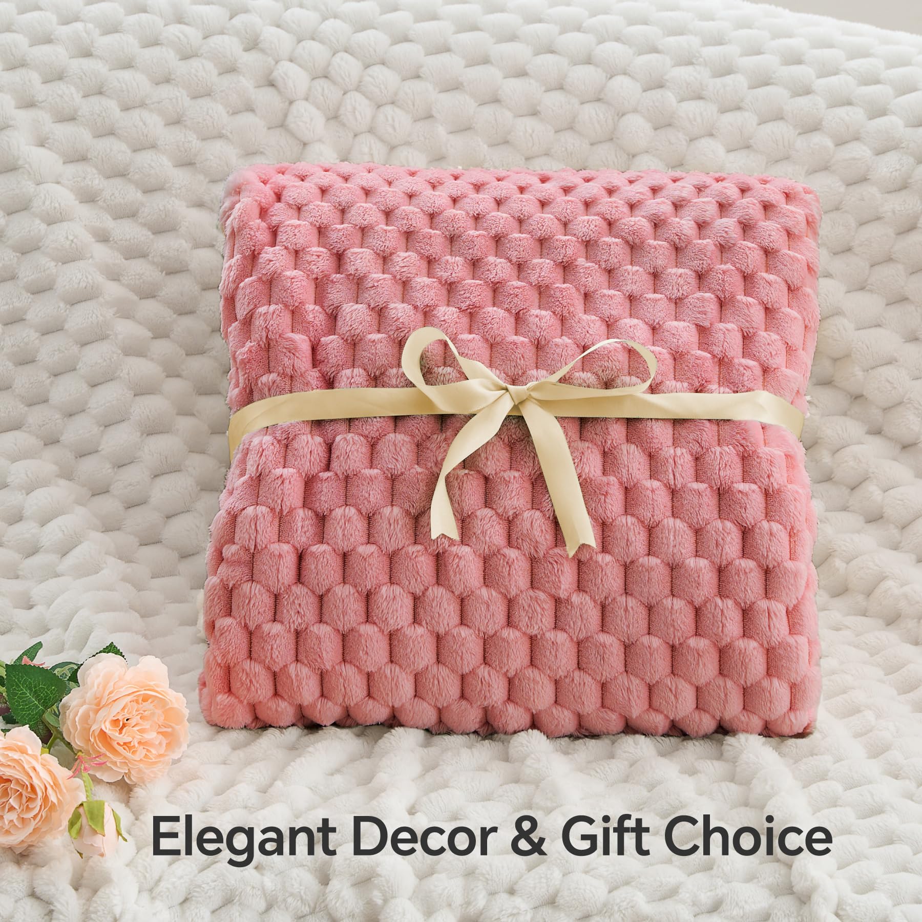 Bedelite Fleece Blanket - 3D Jacquard Decorative Dusty Pink Throw Blankets For Couch & Bed, Soft And Cozy Warm Plush Fluffy Blan