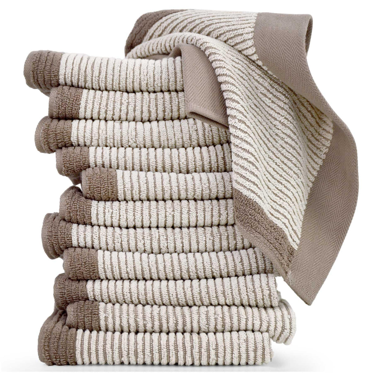 Cleanbear Wash Cloths 12 Pack, Jacquard Weaved Cotton Washcloth for Body and Face, 13.5 by 13 Inches Soft Face Towels for Sensit