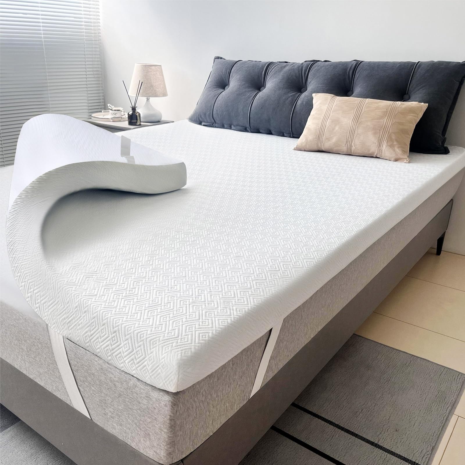 Airensky 2 Inch Memory Foam Mattress Topper,Cooling Gel Infused High Density Queen(60'X80') Topper With Removable Skin-Friendl