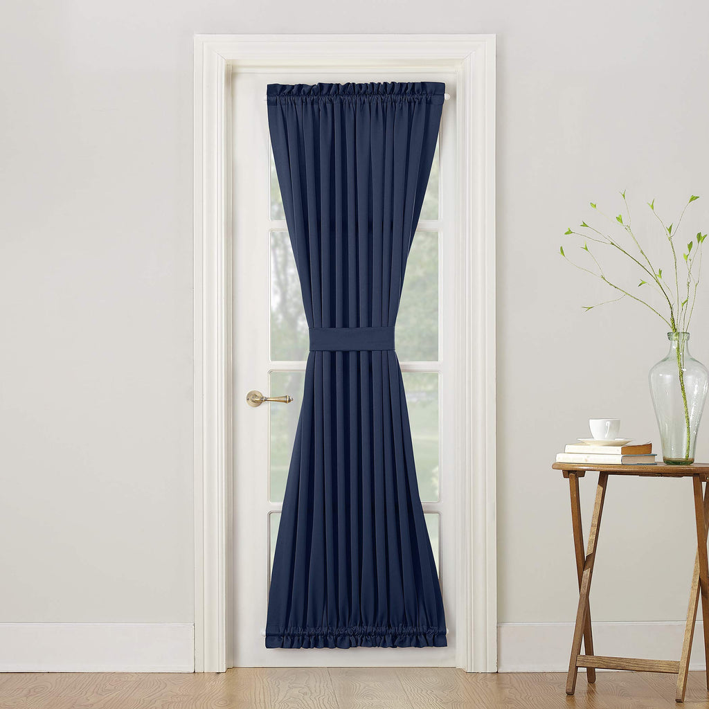 Sun Zero Barrow Energy Efficient Rod Pocket Door Curtain Panel, 54'' x 72'', Navy Blue