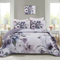 Drucon Floral Quilt Set King 3 Pieces Boho Purple Quilt Coverlet Set Soft Microfiber Lightweight Purple Floral Quilted Bedspread
