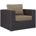 Modway Convene Wicker Rattan Outdoor Patio Arm Chair with Cushions in Espresso Mocha