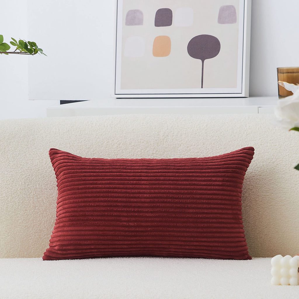 Home Brilliant 12X20 Pillow Cover Decorative Lumbar Throw Pillows Solid Striped Corduroy Throw Pillow Case Oblong Cushion Cover