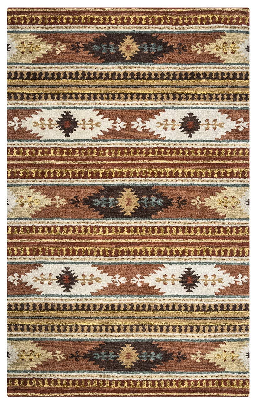 Rizzy Home Ryder 8' Round Southwest/Tribal Multi/Brown/Blue/Gold/Khaki Hand-Tufted Area Rug