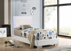 Coaster Home Furnishings Felicity Contemporary Leatherette Upholstered Twin Size LED Panel Bed Frame 49-inch Headboard White High Gloss 203500T