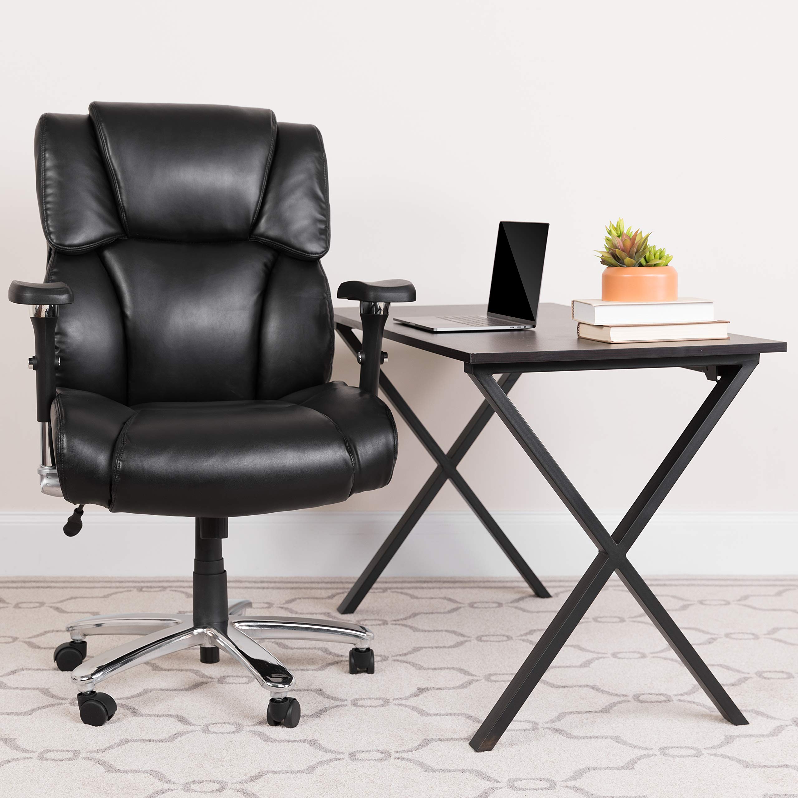 Flash Furniture Hercules Series 24/7 Intensive Use LeatherSoft Swivel Office Chair, Ergonomic High-Back Executive Chair with Padded Seat/Arms, Black