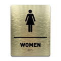 Womens Restroom Identification Sign - Ada Compliant Bathroom Sign, Raised Icons, Raised Braille, Brushed Gold, Tco Inspection Ce
