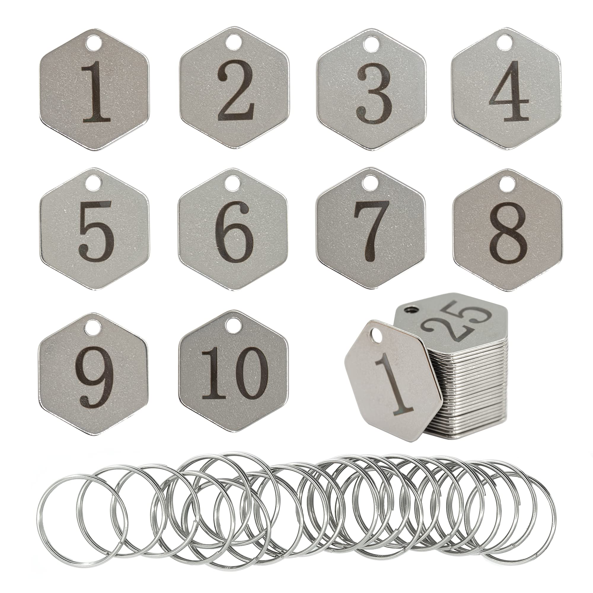 Staymax Hexagon Shape Stainless Steel Number Tags Key Tags Id Tags (1-25)