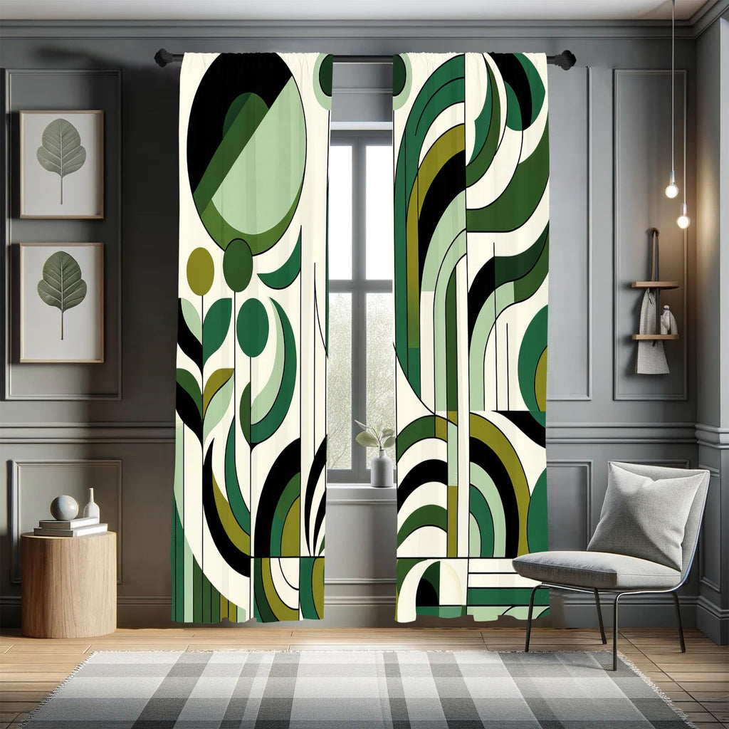 Ambesonne Mid Century Modern Window Curtains Pack Of 2, Leafy Atmosphere Abstract Designed Roundy Branches Swirls Boho, Lightwei