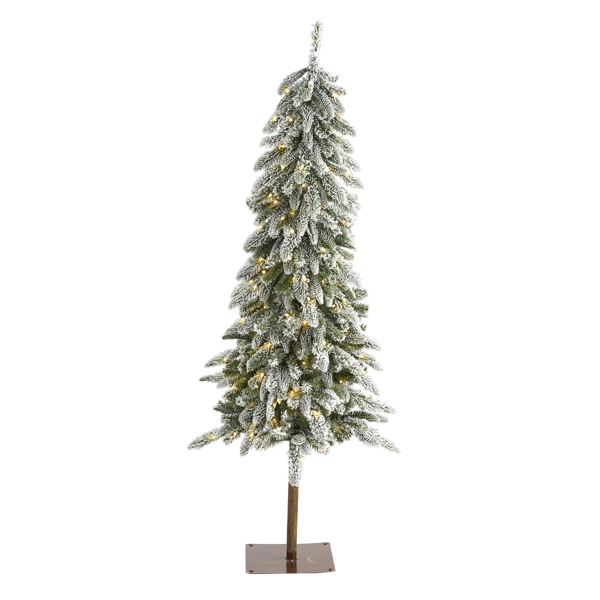 Nearly Natural 5.5Ft. Flocked Washington Alpine Christmas Artificial Tree With 150 White Warm Led Lights And 377 Bendable Branch