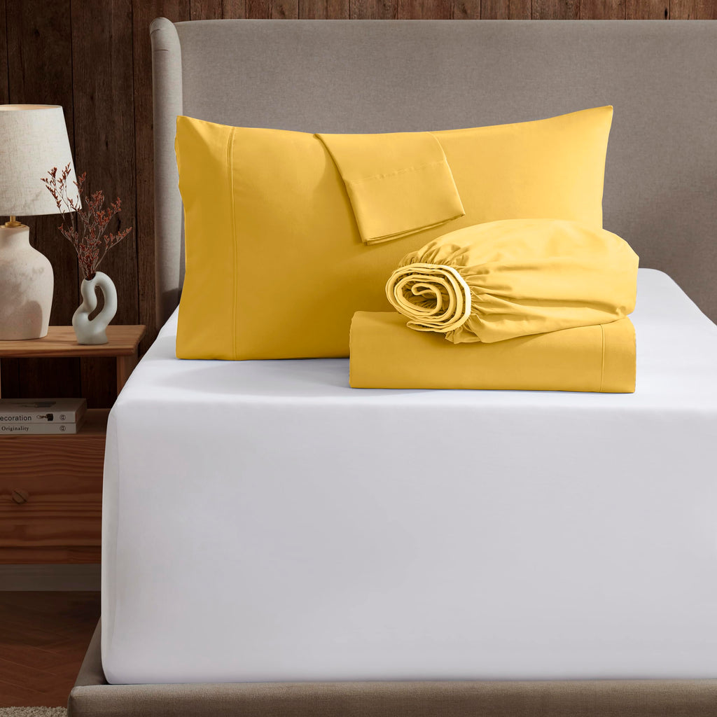 Nestl Extra Twin Deep Pocket Sheets Set - 4 Pc Soft Microfiber Twin Sheets Deep Pocket - Fade Resistant Bedding Sheets & Pillowcases - Twin, Yellow