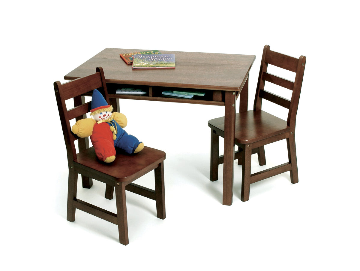 Lipper International Child's Rectangular Table with Shelves and 2 Chairs, Walnut Finish