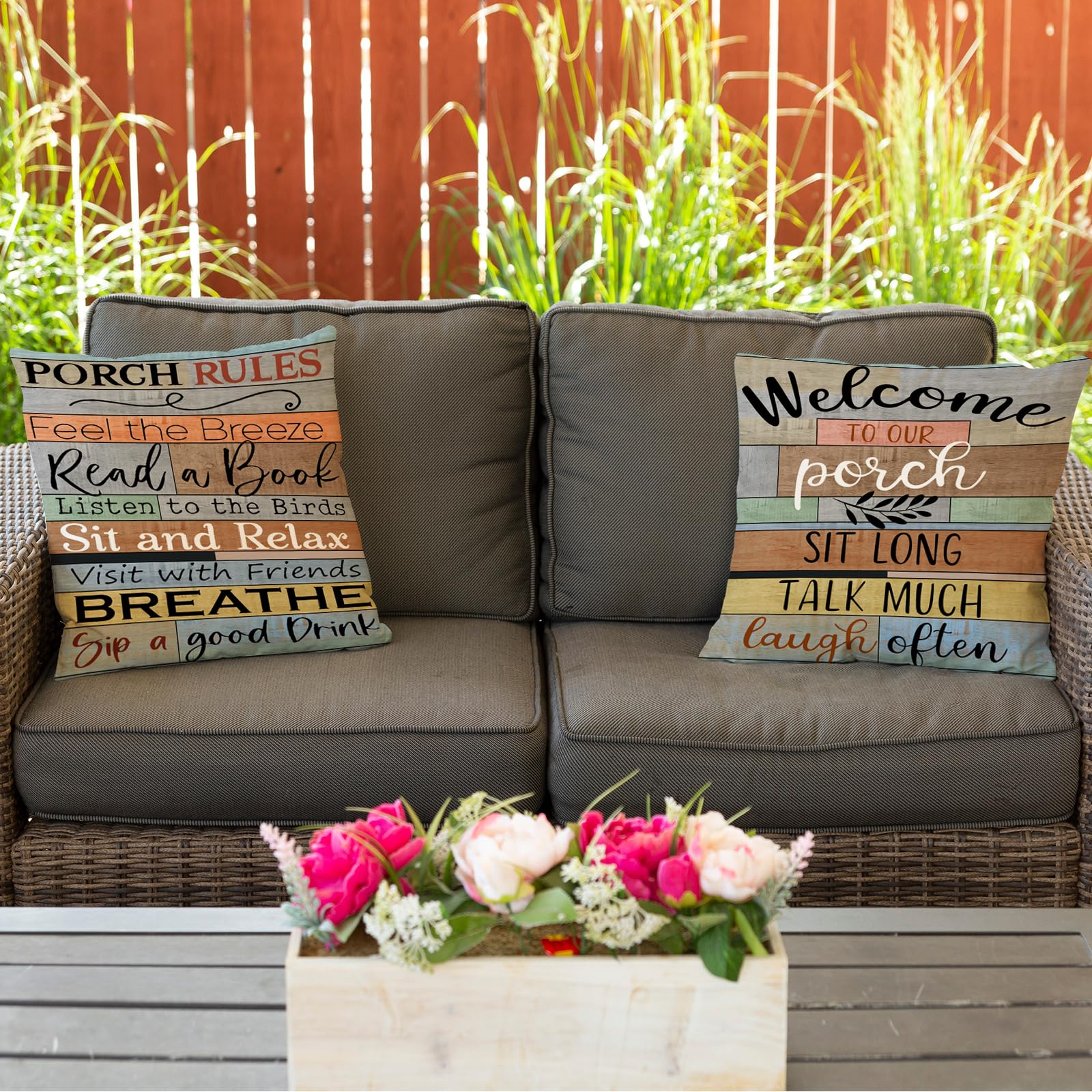 Jartinle Porch Rules Sign Outdoor Pillow Covers Waterproof Welcome To Our Porch Patio Pillow Covers For Couch Bench Patio Furnit