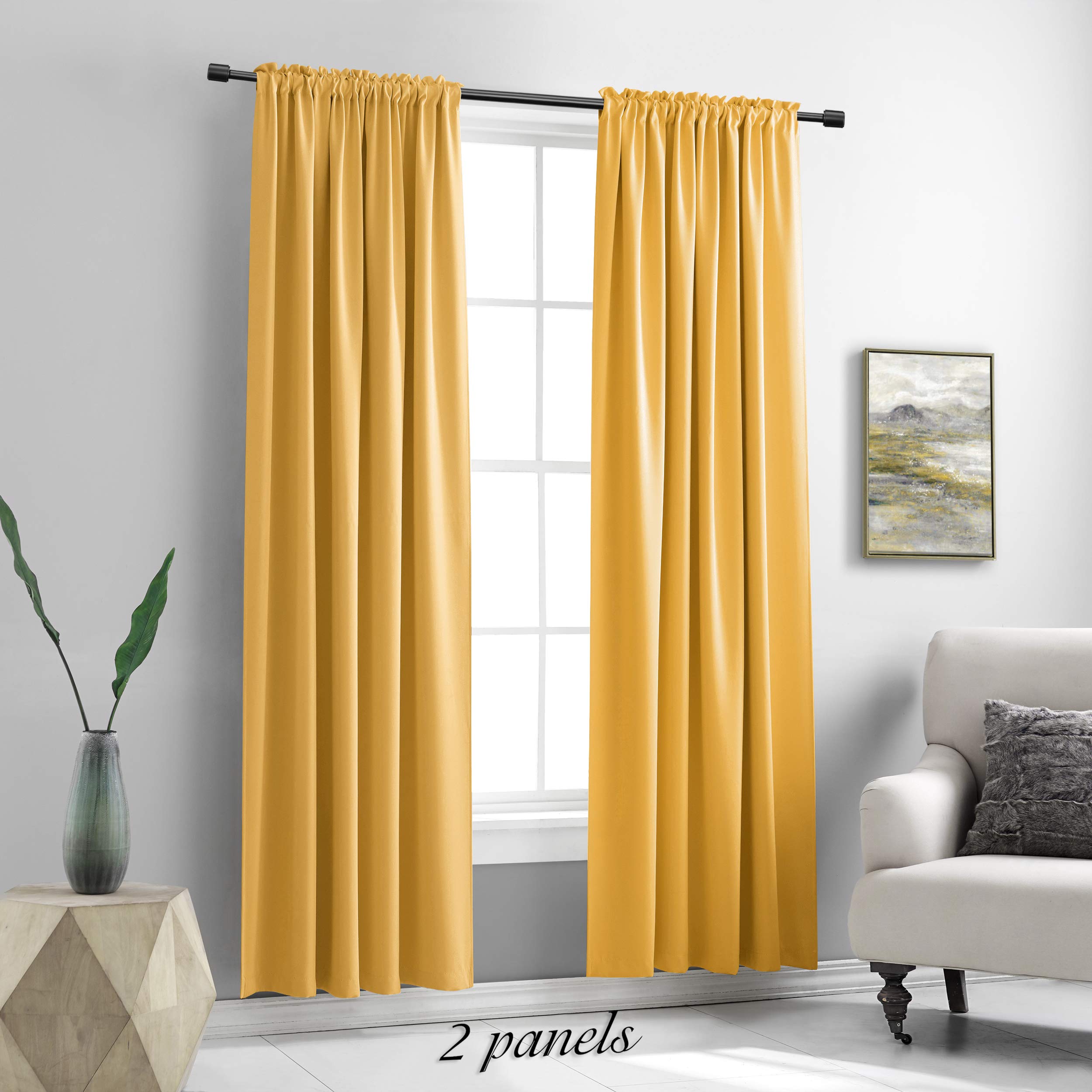 Donren Gold Yellow Room Darkening Curtain Panels 5Ft X 7Ft, Energy Saving Thermal Insulatedwindow Treatment Drapes For Doorway Entryway Patio (60' Width,2 Panels)
