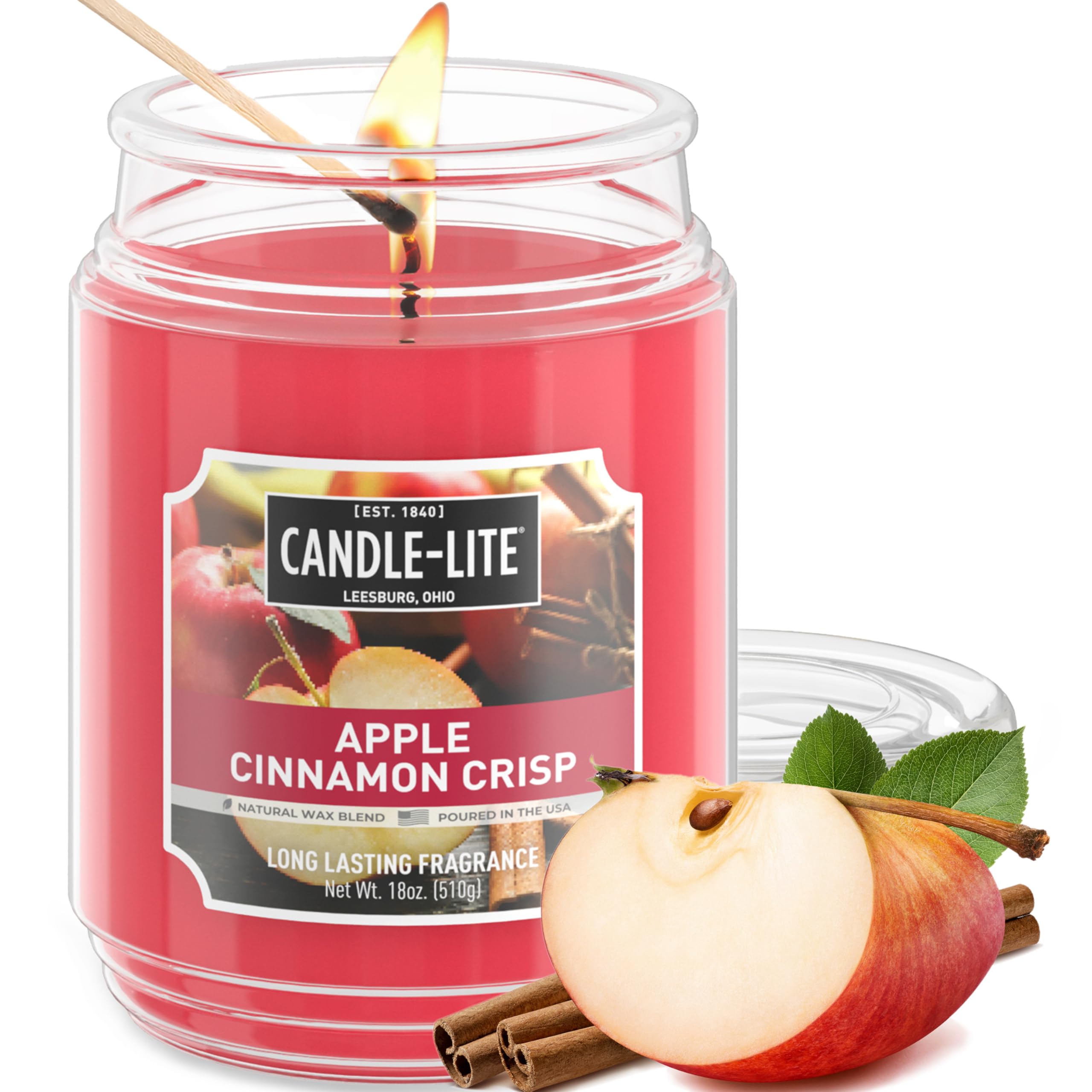Candle-LITE Scented Candles, Apple Cinnamon Crisp Fragrance, One 18 oz. Single-Wick Aromatherapy Candle with 110 Hours of Burn T