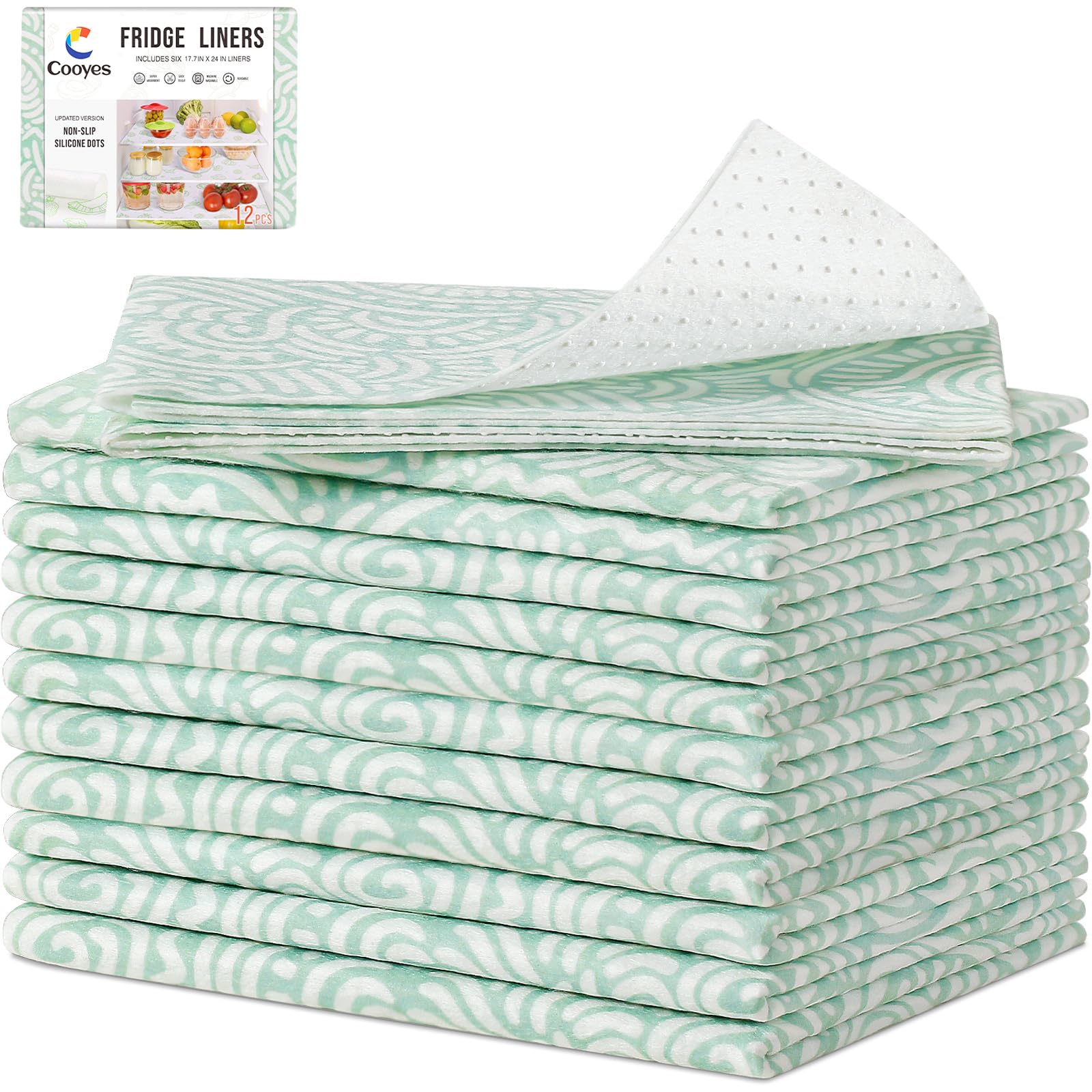 Cooyes 12 Pack Fridge Bin Liners, 12    24    Refrigerator Mats with Non-Slip Particles, Drawer Liners for Kitchen Cabinets, Bre