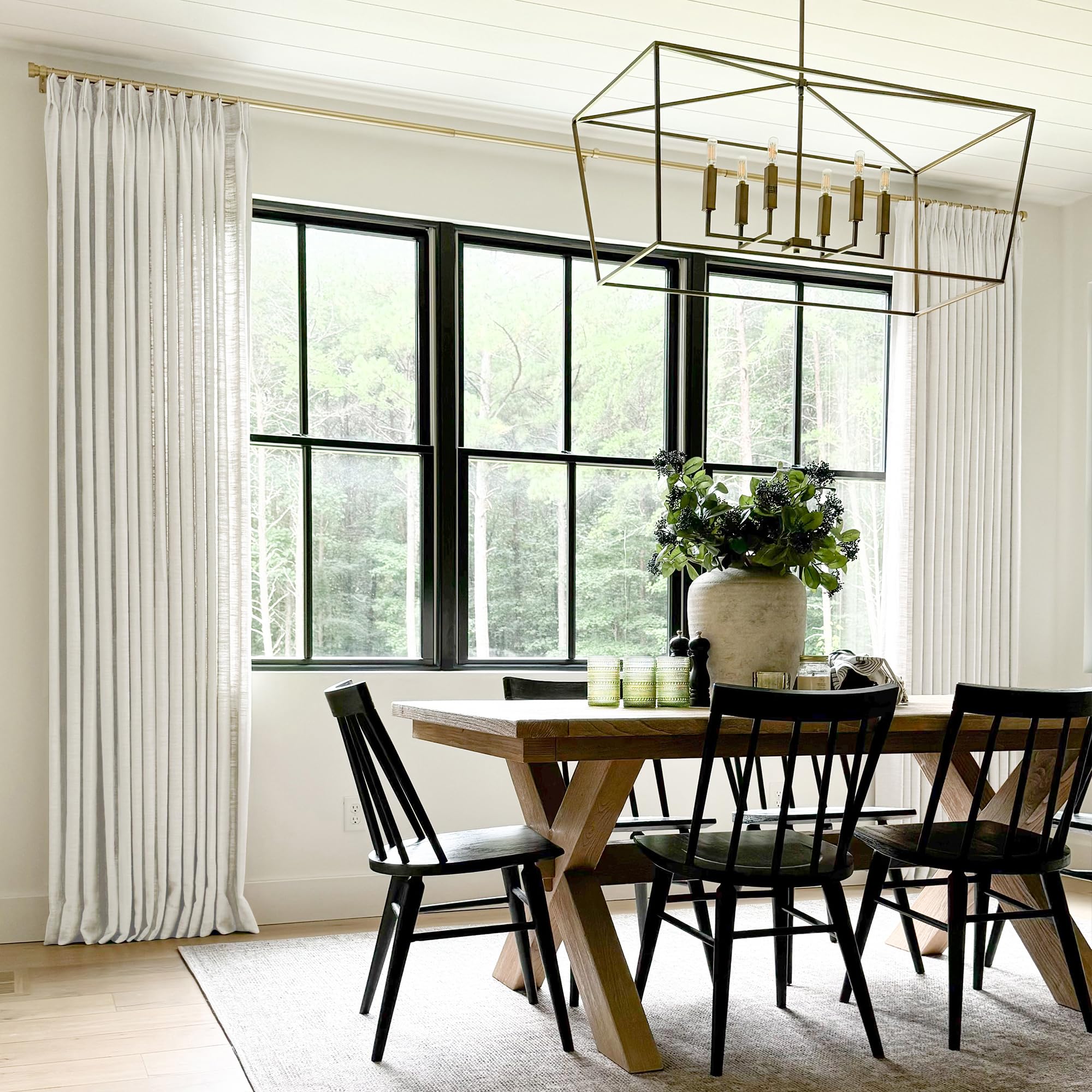 Twopages Double Layer Lined Pinch Pleated Curtain Beige White Linen Blend Light Filtering Room Darkening Curtain For Kitchen, Wi