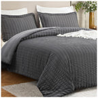 Satisomnia Queen Comforter Set Grey, Soft Seersucker Comforters Queen Size Bed, 3 Pieces Lightweight Down Alternative Bedding Co